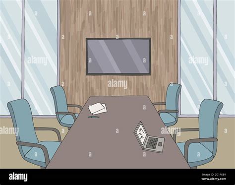 Conference room office interior graphic color sketch illustration ...