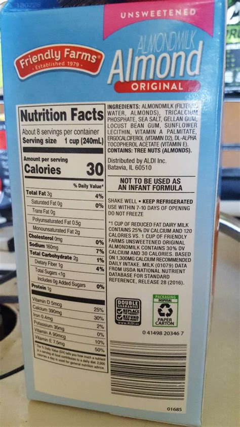 Almond Milk Nutrition Facts Label | Besto Blog