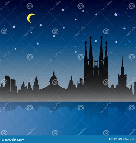 The Barcelona City Night Scene Stock Vector - Illustration of cityscape ...