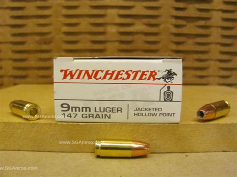 50 Round Box - 9mm Luger 147 Grain JHP Hollow Point Winchester White ...