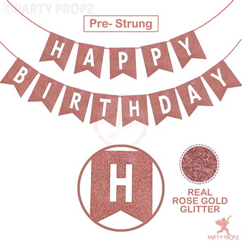 Buy Party Propz Real Glitter Rose Gold Pre-Strung Happy Birthday Banner ...