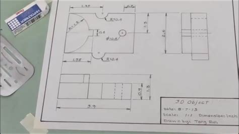 Engineering Drawing Tutorials for Beginners - 3 | Orthographic ...