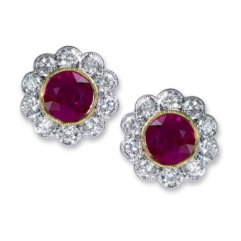 Large ruby and diamond cluster earrings - Tom Hubbard Fine Jewellery