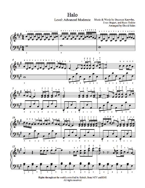 Halo by Beyoncé Knowles Piano Sheet Music | Advanced Level Violin Sheet ...