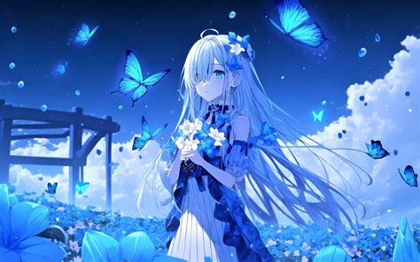 Anime girl Wallpaper 4K, Beautiful, Butterflies