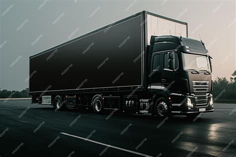 Premium AI Image | A black semi truck with a black trailer parked on ...