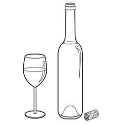 Wine glass and bottle outline Royalty Free Vector Image