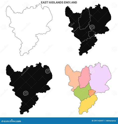 East Midlands England Administrative Map Set - Blank Counties or ...