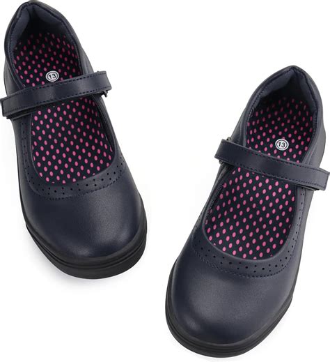 JABASIC Girls Mary Jane Flats School Uniform Dress Shoes(Navy) - JABASIC