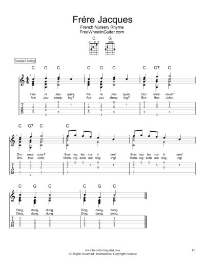 Frére Jacques - Chord Melody in C - FreewheelinGuitar.com