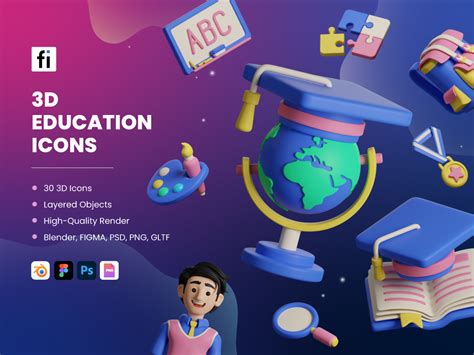 3D Education Icon Set - Flat Icons