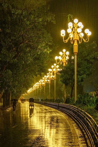 Premium Photo | A street lights on a rainy night