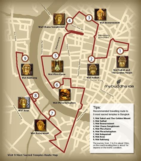 Bangkok temple tour map - Map of bangkok temple tour (Thailand)