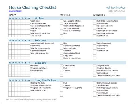 Cleaning Schedule Template - Printable House Cleaning Checklist