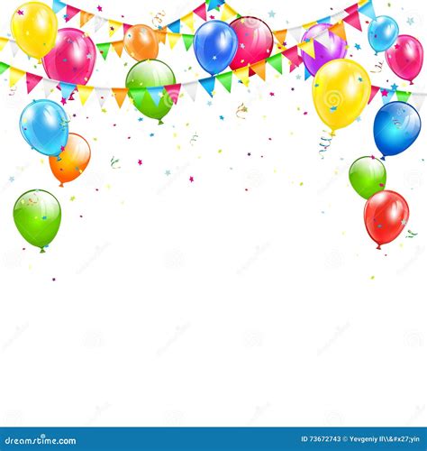 Colorful Birthday Balloons And Pennants On White Background Cartoon ...