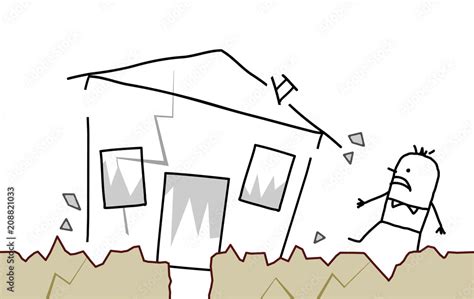 Cartoon man with house and earthquake Stock Vector | Adobe Stock