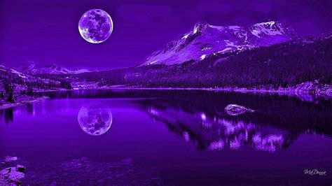 HD wallpaper: Purple Nights Reflection, full moon, mysterious, lake ...