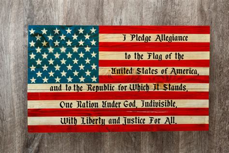 Rustic American Wooden Flag with Pledge - campestre.al.gov.br