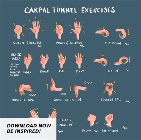 Carpal Tunnel Exercises Print - Digital - Blue | Hand and Wrist Exerci ...