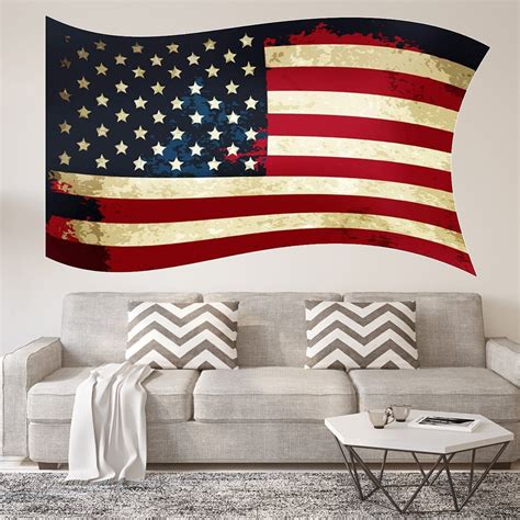 VWAQ US Flag Wall Decal Americana Wall Stickers Vintage American Flag ...