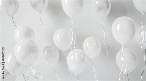 White balloons on white studio background Birthday party wedding ...