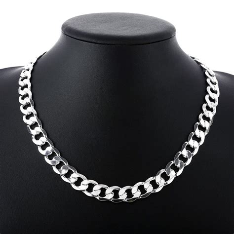 2021 Curb Cuban Mens Necklace Chain Silver Plated Necklaces For Men ...