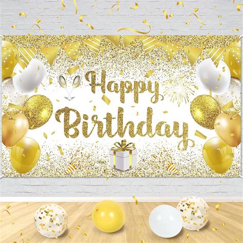 Gold and White Birthday Party Decoration Banner - Large Photography ...