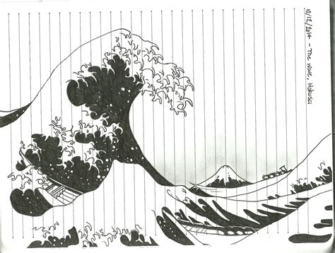 Hokusai - wave, ink drawing by Katieap on DeviantArt