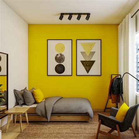 Sunflower Yellow Wall Paint Design For Bedrooms | Livspace