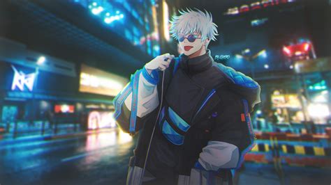 Wallpaper Satoru Gojo Jujutsu Kaisen Street Night Anime Japan