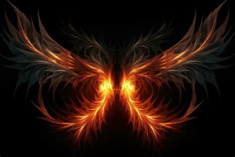 abstract fire wings on a black background, fractal art design, Fire ...