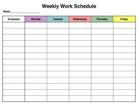 Printable Work Schedule Template