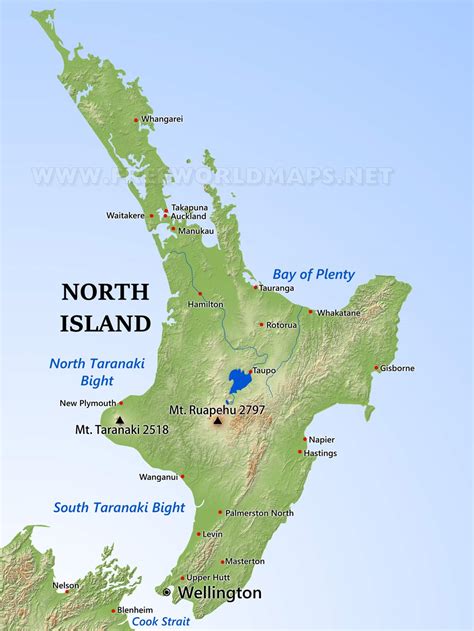 Physical map of New Zealand North Island