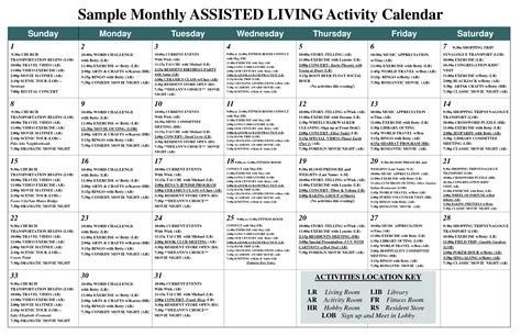 Sample Monthly ASSISTED LIVING Activity Calendar - PDF | Work ideas ...