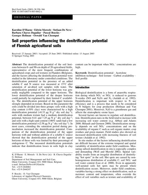 (PDF) Soil properties influencing the denitrification potential of ...