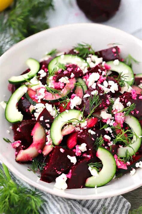 Beet Salad with Feta, Cucumbers, and Dill - Bowl of Delicious