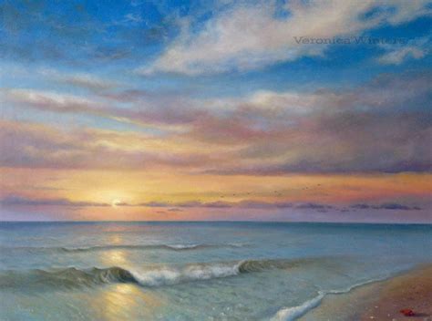 Realism oil painting sunset by the ocean – Veronica Winters Painting