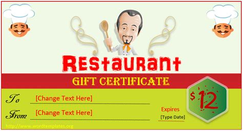 Restaurant Gift Certificate Template 2018 – 15 – Word Templates for ...