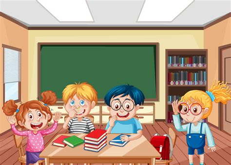 School classroom scene with happy students cartoon character 5441631 ...