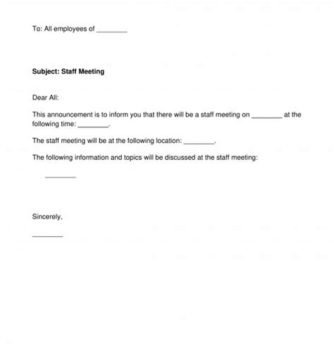 Announcement of Staff Meeting - Template - Word and PDF