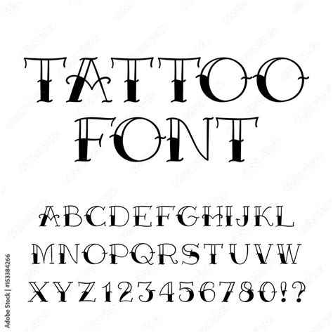 Tattoo font. Vintage style alphabet. Letters and numbers on white ...