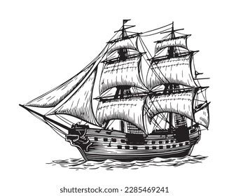 Ship Frigate Sailboat Old Sketch Hand Stock Vector (Royalty Free ...