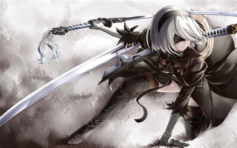 HD wallpaper: gray and white haired swordsman anime character, Nier ...