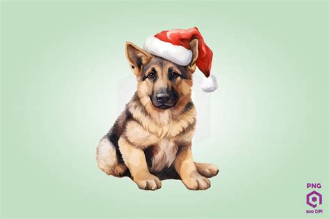 German Shepherd dog in Santa Hat By ChippoaDesign | TheHungryJPEG