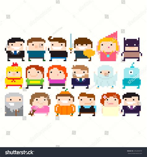 Many Pixel Art Funny Characters Businessman Stock Vector (Royalty Free ...