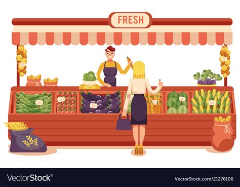 Cartoon local farmer market concept Royalty Free Vector