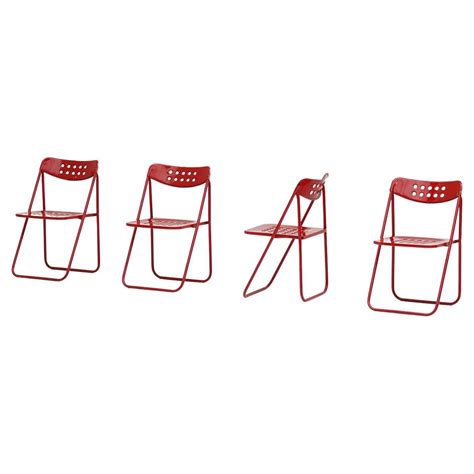 Black Metal Set of Four Folding Chairs at 1stDibs | black metal folding ...