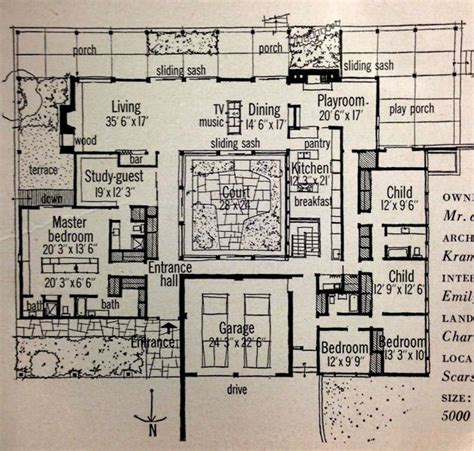 Mid century modern house plans, Courtyard house plans, Vintage house plans