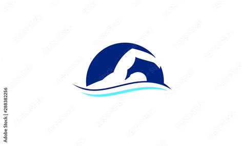 Blue swimming logo with abstract man silhouette. Swimming Club Logo ...