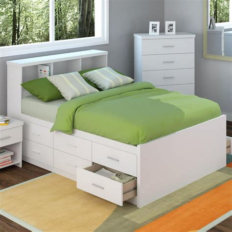 Sonax 2 Piece Captain's Storage Bed Set in Frost White with Bookcase ...